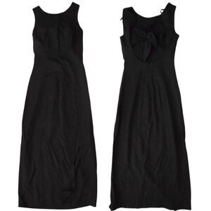 Vintage DJI Black Sleeveless Midi Dress Bow Back Rayon Blend Cocktail Formal 3/4